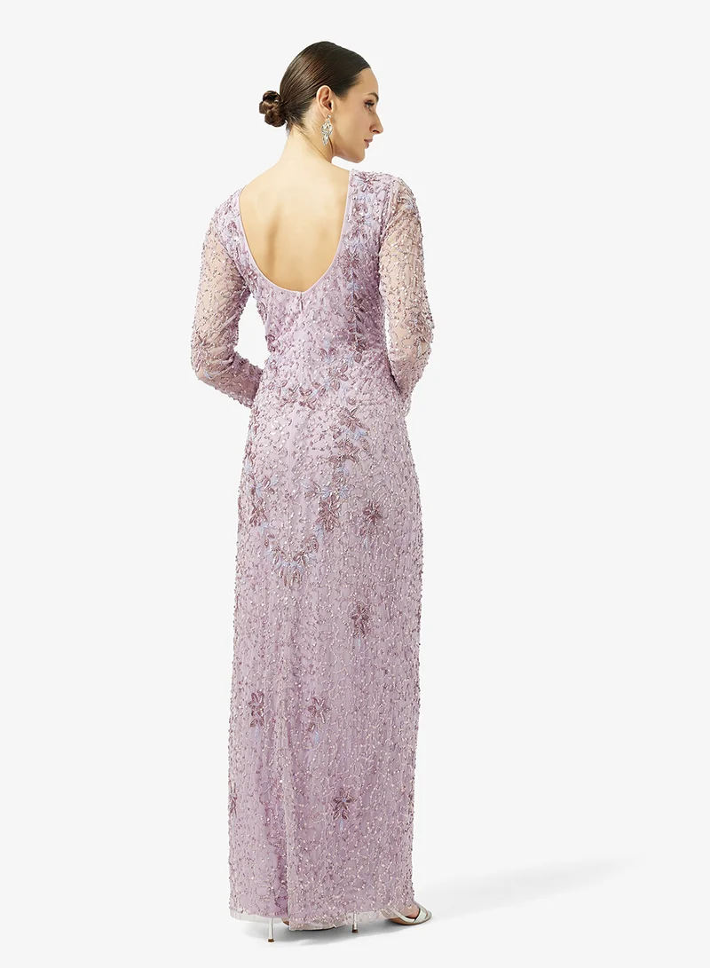 نمشي x فستان سهرة مزين بالخرز بظهر مكشوف